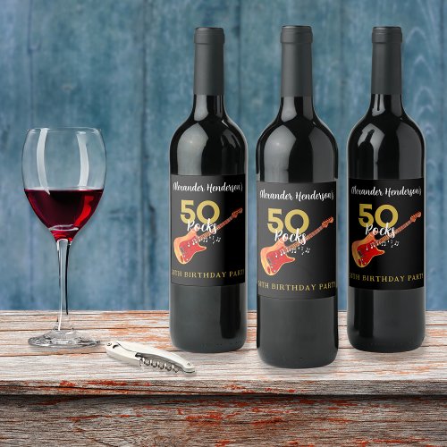Rock and Roll 50th Birthday Party Wine Label