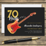 Rock and Roll 70th birthday party 70 rocks Invitation<br><div class="desc">70 Rocks 70th birthday party invitations with a cool electric guitar with Fire flame pattern and red pick guard guitar art and musical notes illustration with personalized black and gold modern calligraphy typography. This easy to use template creates the perfect personalized invitation to celebrate seventy in rock n roll style...</div>