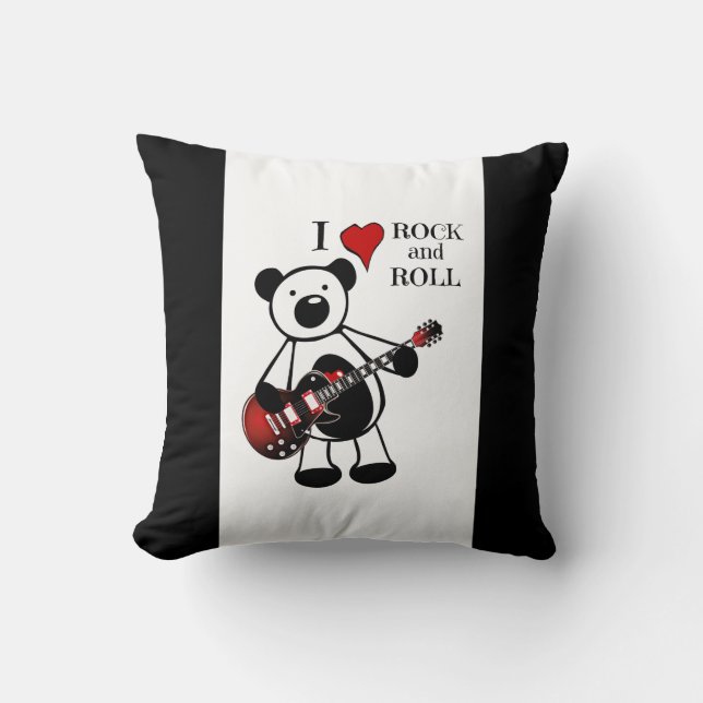 Rock and Roll Baby Rocker Kids Guitar Teddy Bear Throw Pillow (Front)