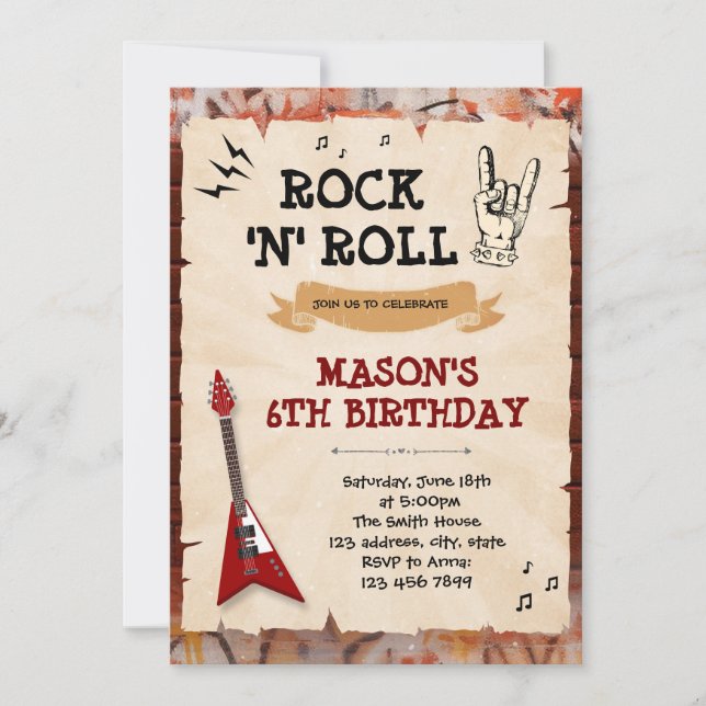Rock and roll birthday invitation (Front)