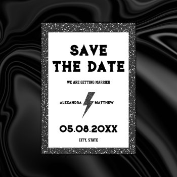 Rock And Roll Black Glitter Retro Save The Date by VisualsFi at Zazzle
