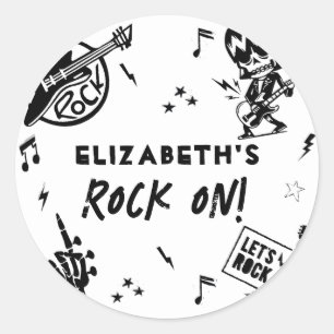Rock and Roll Black & White Birthday Party Classic Round Sticker