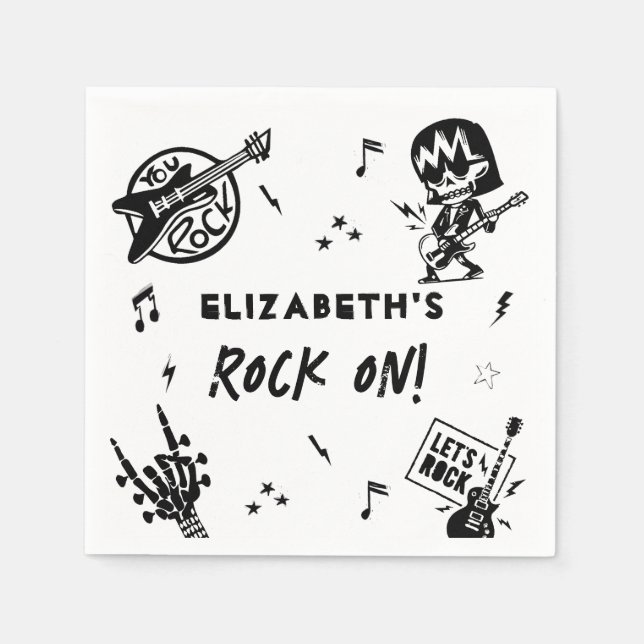 Rock and Roll Black & White Birthday Party Napkins (Front)