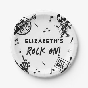 Rock and Roll Black & White Birthday Party Paper Plates