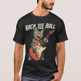 Rock And Roll Cat Playing Guitar Humor Music T-Shirt