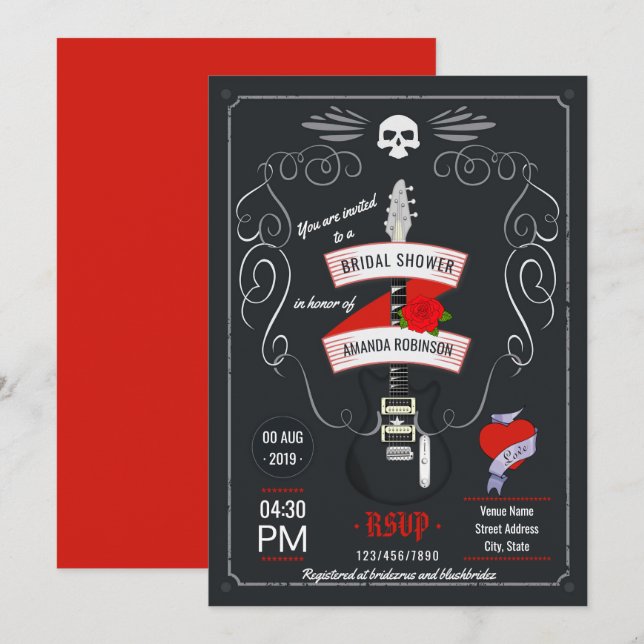 Rock and Roll Chalkboard Bridal Shower Invitation (Front/Back)