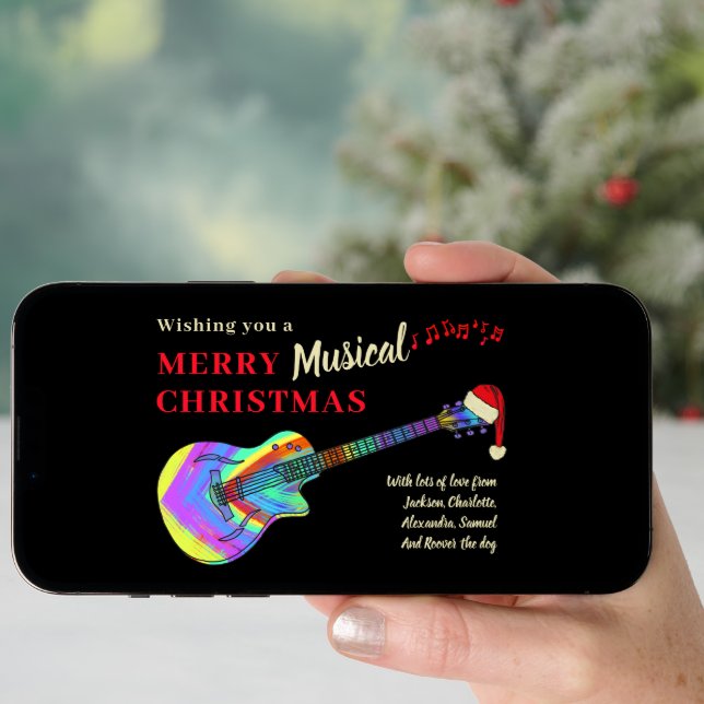 Rock and Roll Christmas Guitar Holiday Card (Front Digital)