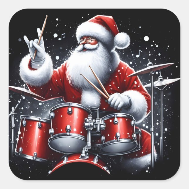 Rock and Roll Christmas With Santa Square Sticker (Front)