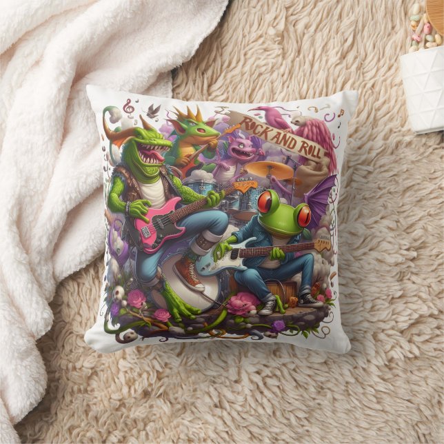 Rock And Roll Creatures Performing Together Throw Pillow (Blanket)