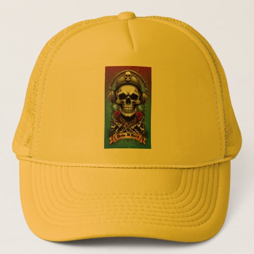 Rock and roll design on hat 