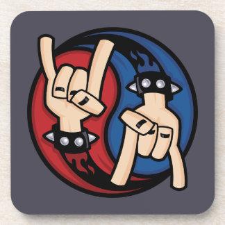 Rock and Roll Devil Horns Yin Yang Beverage Coaster