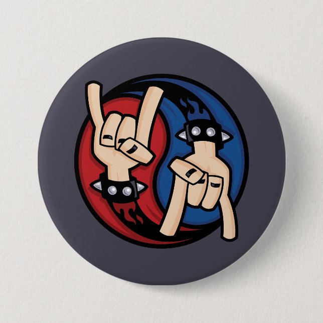 Rock and Roll Devil Horns Yin Yang Button (Front)