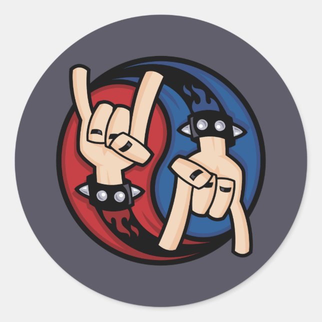 Rock and Roll Devil Horns Yin Yang Classic Round Sticker (Front)