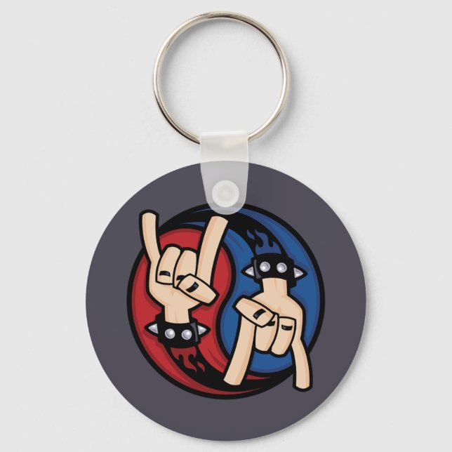 Rock and Roll Devil Horns Yin Yang Keychain (Front)
