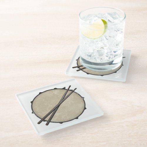 Rock and Roll Drummer Snare Drum Drumsticks Music Glass Coaster