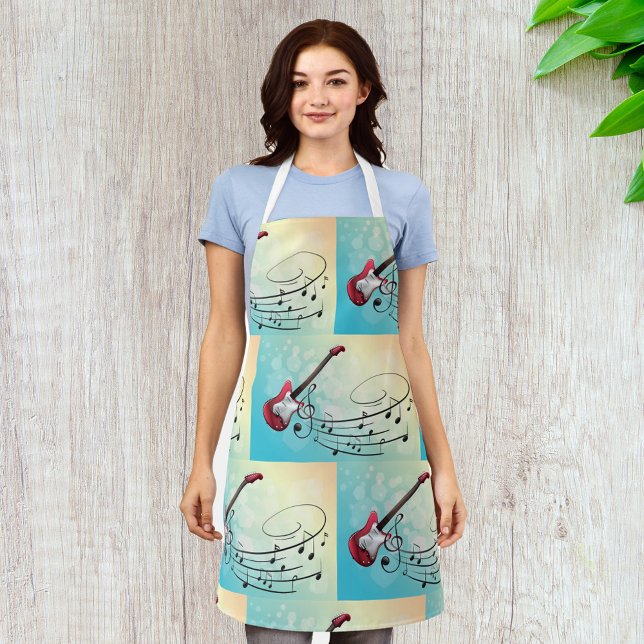 Rock and Roll Electric Guitar Swirling Music Notes Apron (Creator Uploaded)