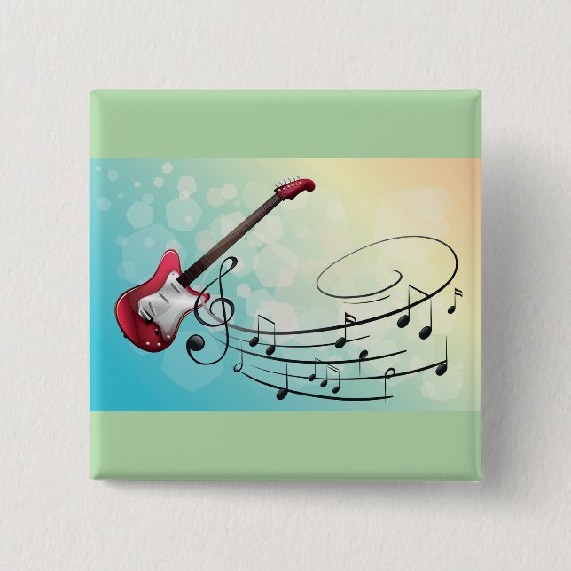 Rock and Roll Electric Guitar Swirling Music Notes Button (Front)