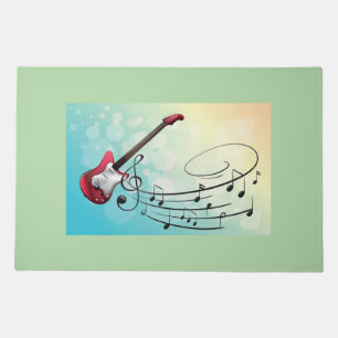 Rock and Roll Electric Guitar Swirling Music Notes Doormat
