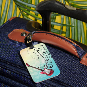 Rock and Roll Electric Guitar Swirling Music Notes Luggage Tag