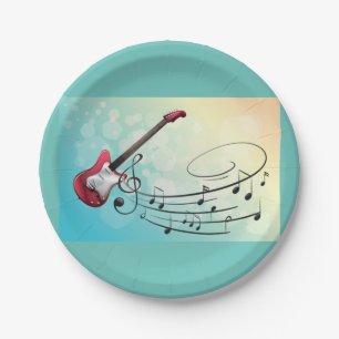 Rock and Roll Electric Guitar Swirling Music Notes Paper Plates