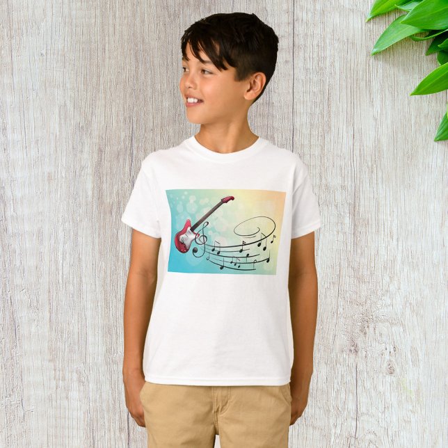 Rock and Roll Electric Guitar Swirling Music Notes T-Shirt (Creator Uploaded)