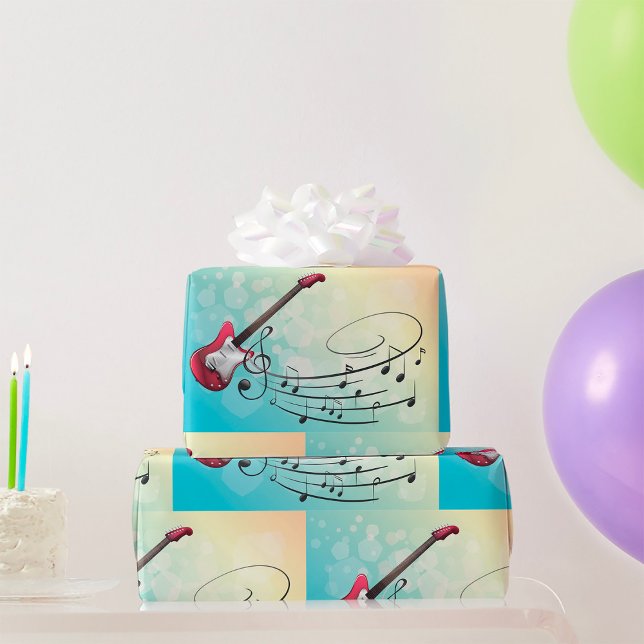 Rock and Roll Electric Guitar Swirling Music Notes Wrapping Paper (Creator Uploaded)