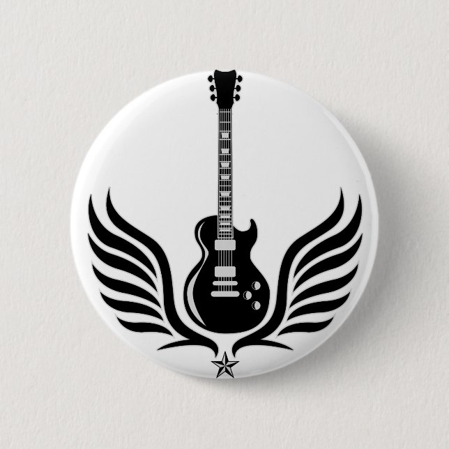 rock and roll electric guitar wings pinback button (Front)