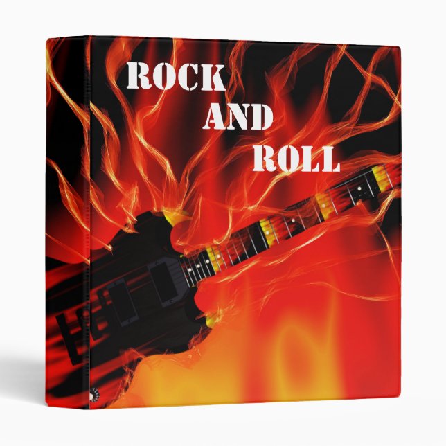 ROCK AND ROLL FIRE GUITAR 3 RING BINDER (Front/Spine)