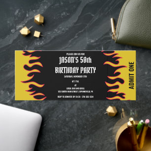 Rock and Roll Flames Birthday Invitation Raffle Tickets