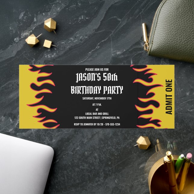 Rock and Roll Flames Birthday Invitation Raffle Tickets (Insitu (Business))