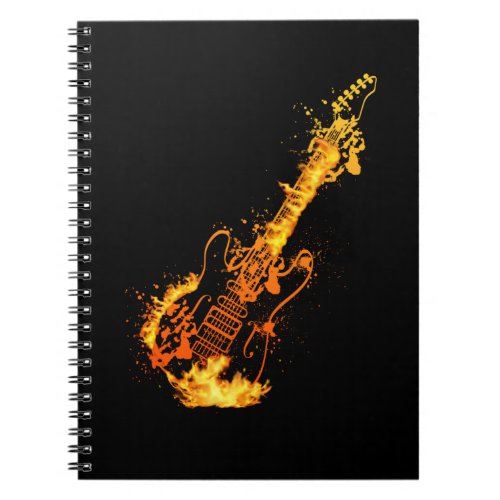 Rock and Roll Flames Burning Guitar Notebook