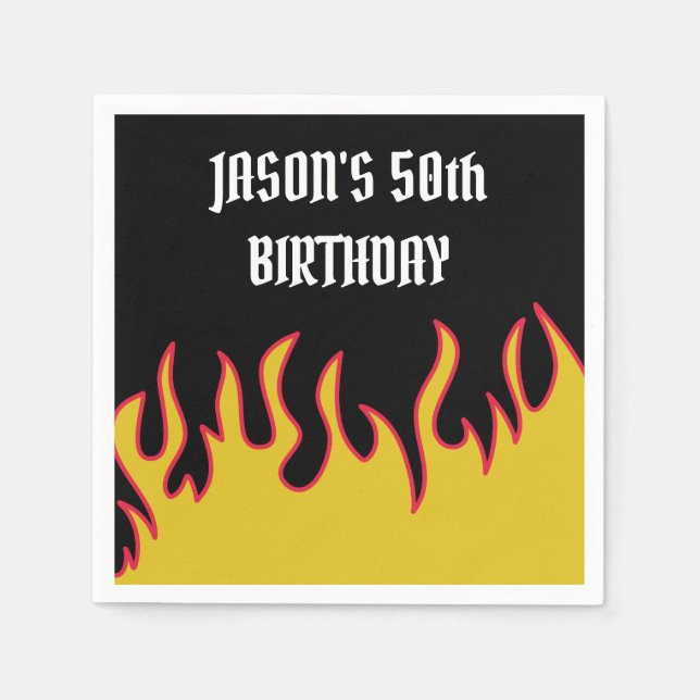 Rock and Roll Flames Custom Message Party Napkins (Front)