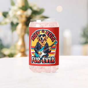 Rock and Roll Fur-Ever Golden Retriever Dog Can Glass