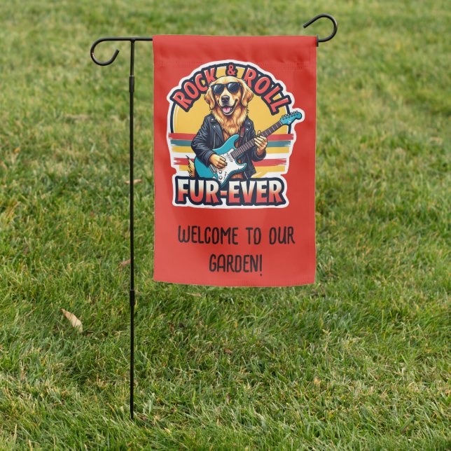 Rock and Roll Fur-Ever Golden Retriever Dog  Garden Flag (In SItu)