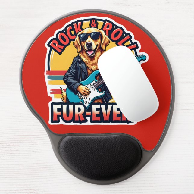 Rock and Roll Fur-Ever Golden Retriever Dog  Gel Mouse Pad (Left Side)