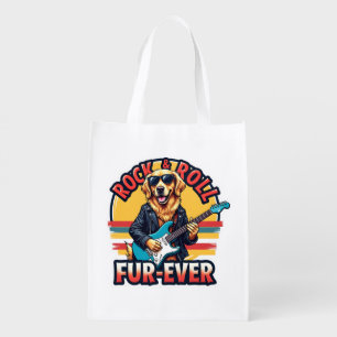 Rock and Roll Fur-Ever Golden Retriever Dog Grocery Bag