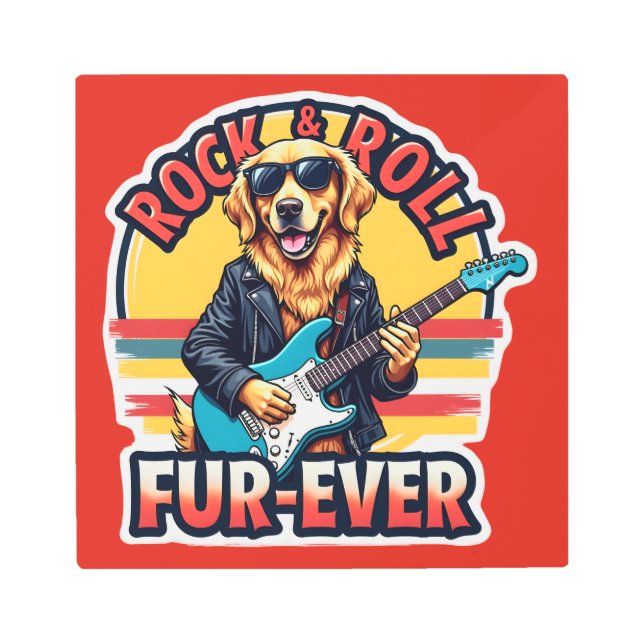 Rock and Roll Fur-Ever Golden Retriever Dog  Metal Print (Front)