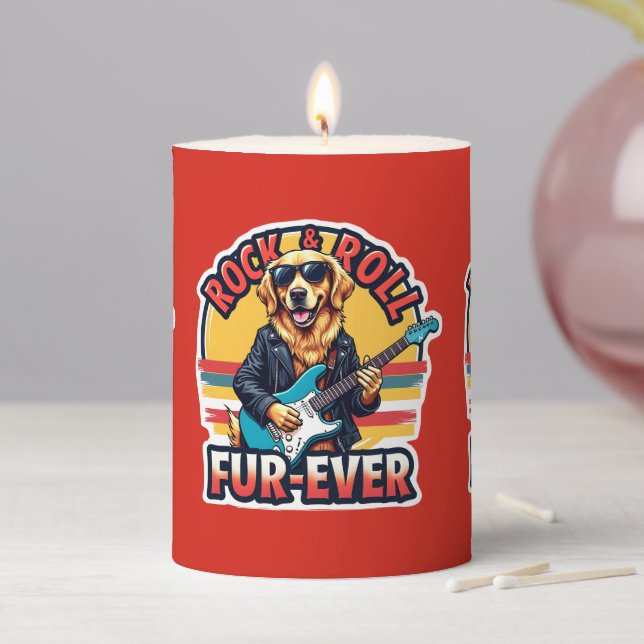 Rock and Roll Fur-Ever Golden Retriever Dog  Pillar Candle (In Situ)