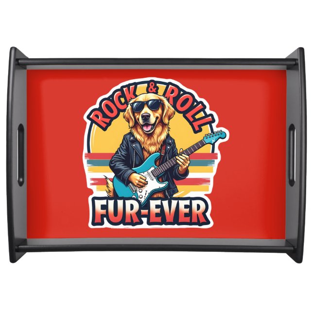 Rock and Roll Fur-Ever Golden Retriever Dog  Serving Tray (Front)