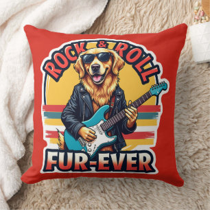Rock and Roll Fur-Ever Golden Retriever Dog Throw Pillow