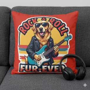 Rock and Roll Fur-Ever Golden Retriever Dog Throw Pillow
