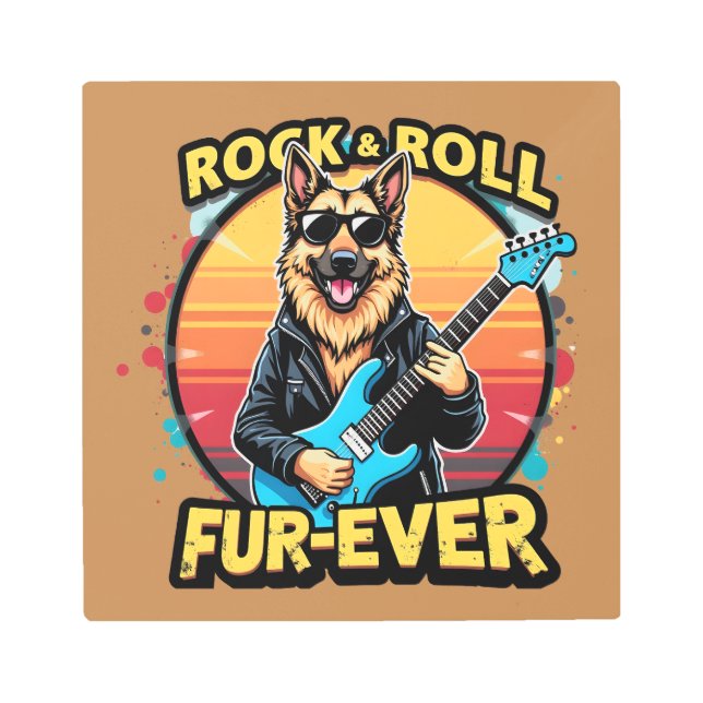 Rock and Roll German Shepherd Retro Sunset Art (Front)