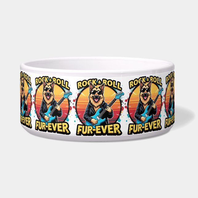 Rock and Roll German Shepherd Retro Sunset Art Bowl (Front)