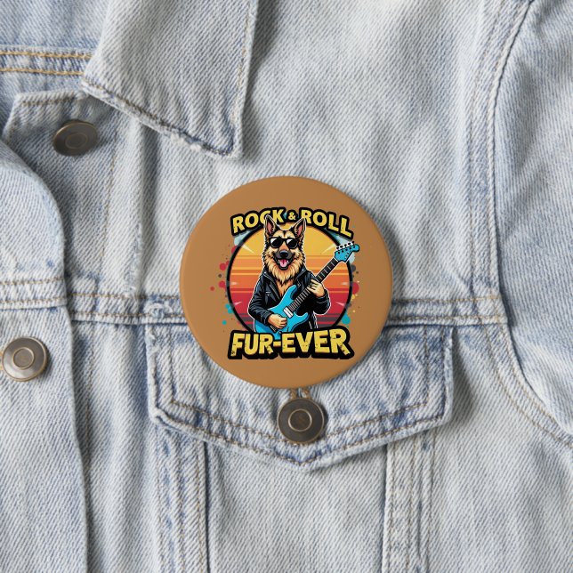Rock and Roll German Shepherd Retro Sunset Art Button (In Situ)