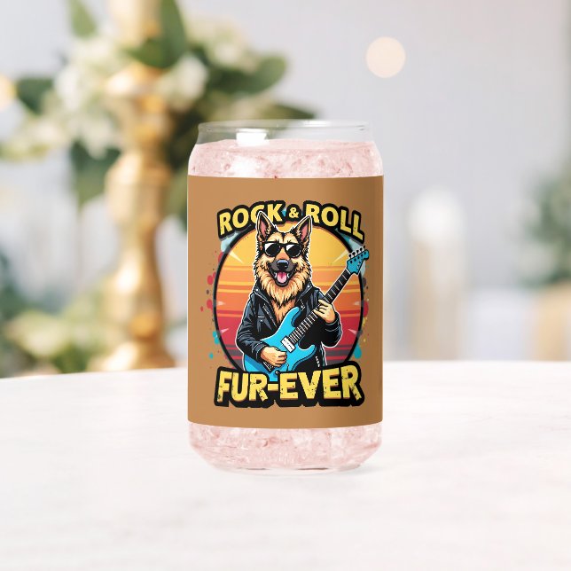 Rock and Roll German Shepherd Retro Sunset Art Can Glass (Insitu (Wedding))