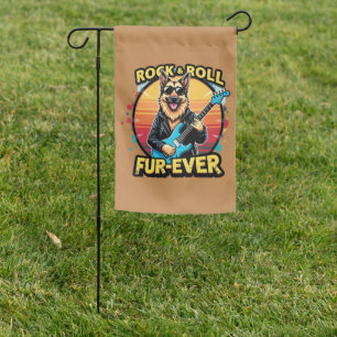Rock and Roll German Shepherd Retro Sunset Art Garden Flag
