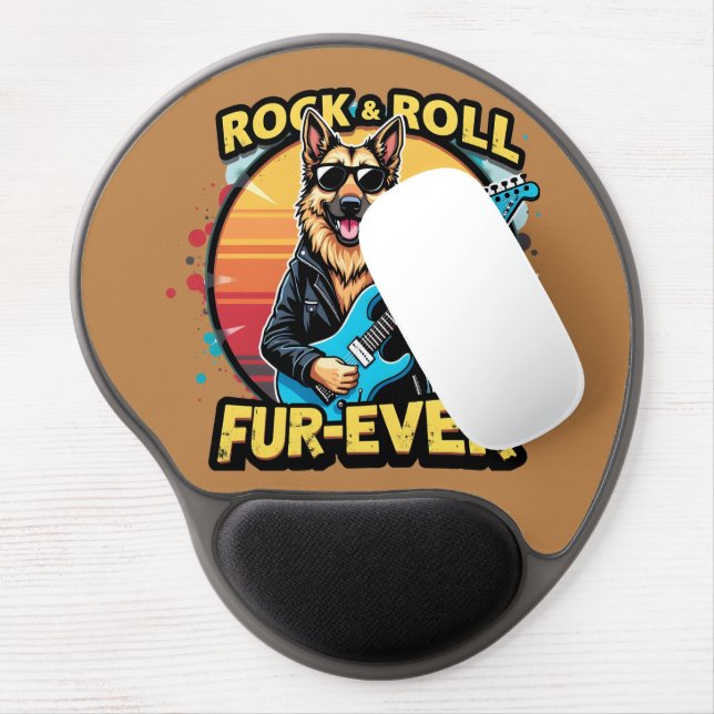 Rock and Roll German Shepherd Retro Sunset Art Gel Mouse Pad (Left Side)