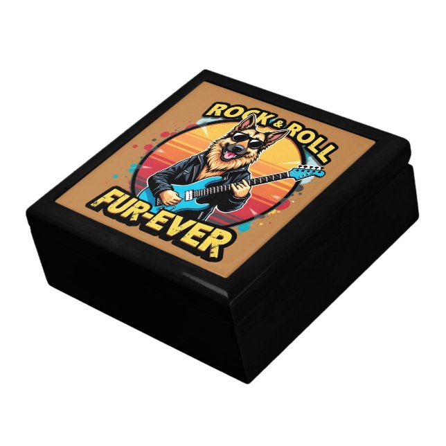 Rock and Roll German Shepherd Retro Sunset Art Gift Box (Side)