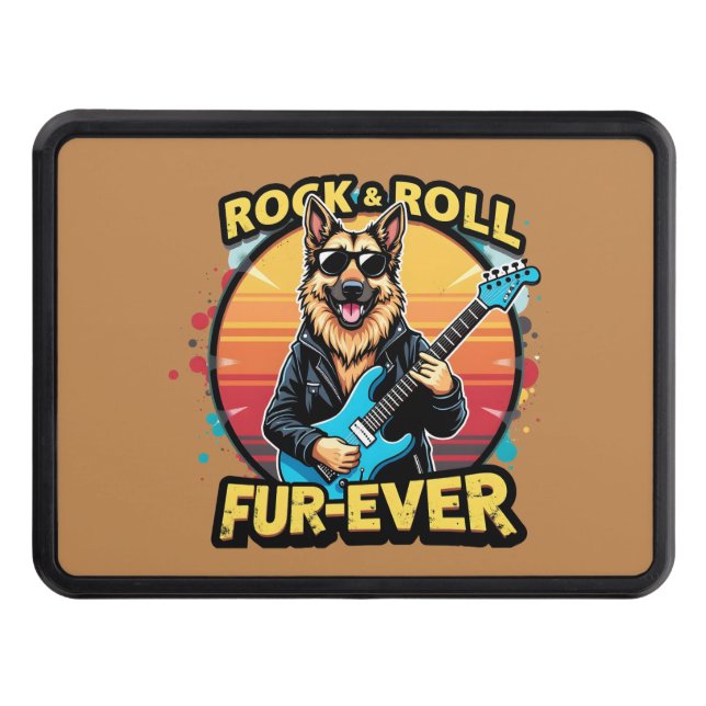 Rock and Roll German Shepherd Retro Sunset Art Hitch Cover (Front)