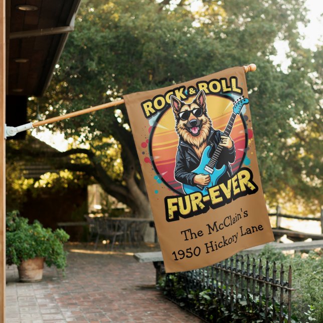 Rock and Roll German Shepherd Retro Sunset Art House Flag (In SItu)
